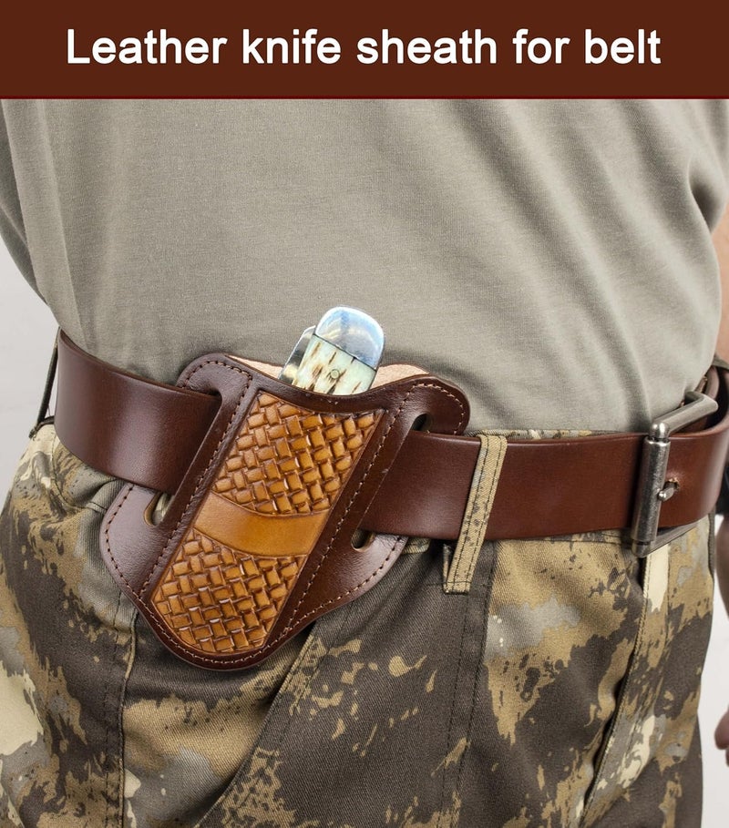 HOGIKUO Leather Knife Sheath for Belts,Fits Folding Knife Sheath(Brown) - Image 2